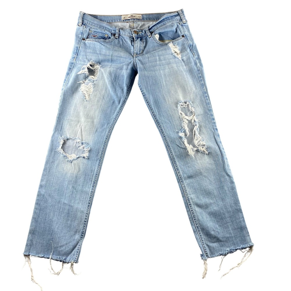 Hollister Distressed Light Wash Low Rise Jeans Frayed Hem Womens 7R
